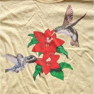 Vintage 90s Nature Hummingbird Flower T-Shirt Women's Large HUMAN-I-TEES Rare